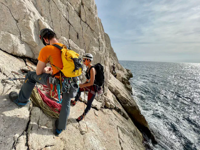 Alice and Nicolas at the bottom of the Rumpe Cuou sector before leaving, photo by Romual Terranova